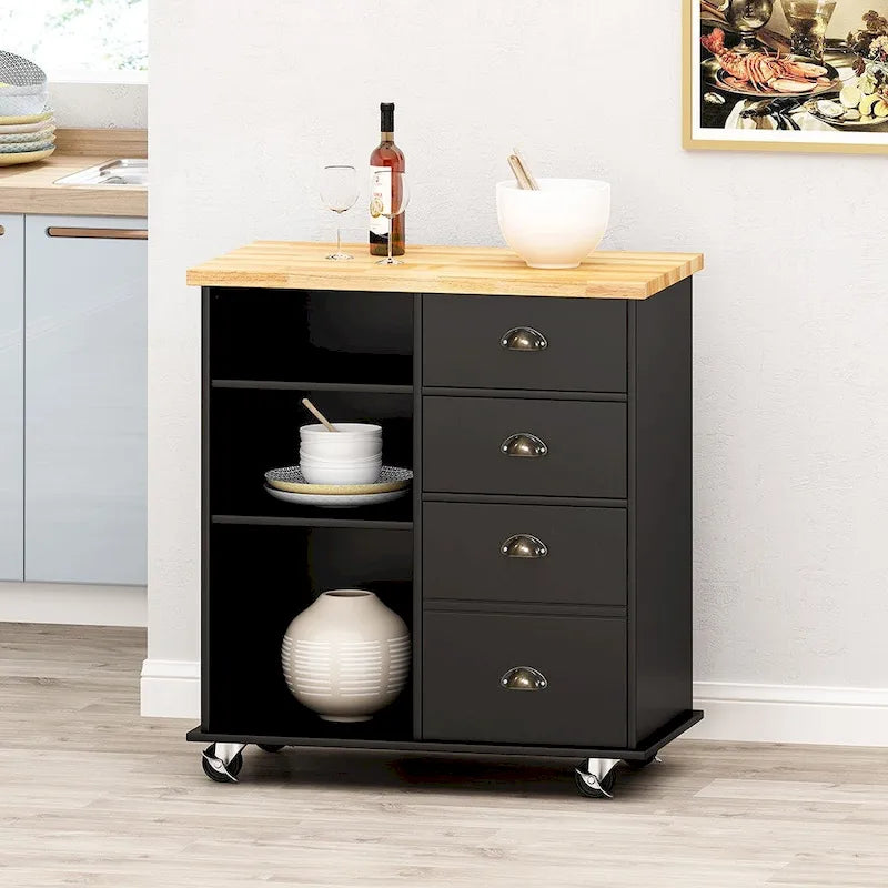 31.5-Inch Rolling Kitchen Island with 2 Drawers and 3 Shelves