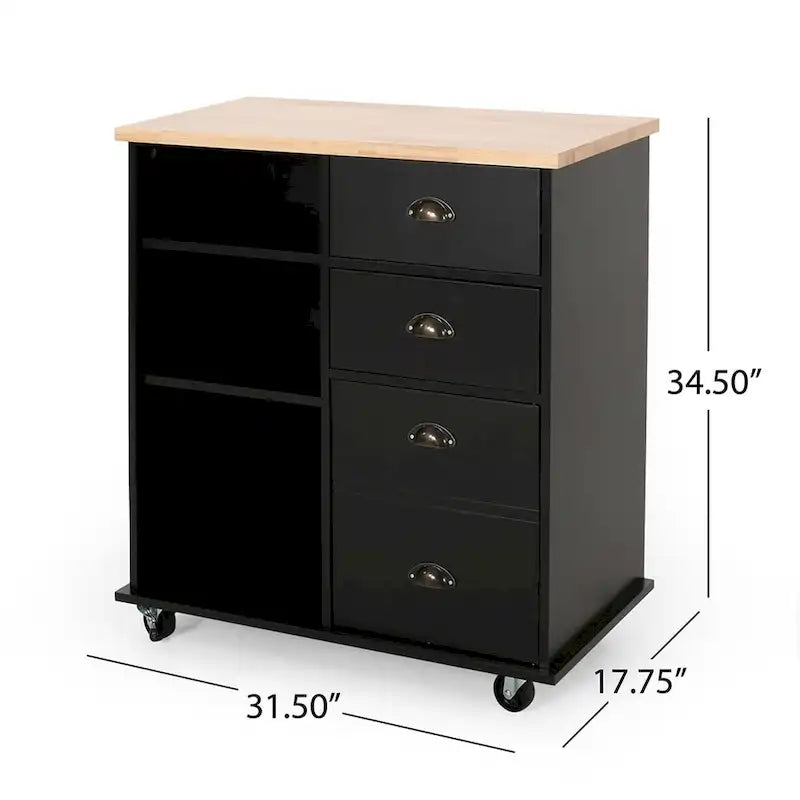 31.5-Inch Rolling Kitchen Island with 2 Drawers and 3 Shelves