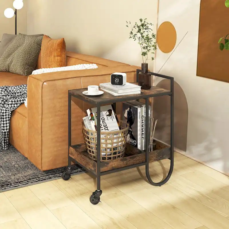 Industrial Rolling Bar Cart with Removable Wine Rack