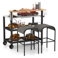 Rolling Bar Cart with Flip-Up Table and 2 Patio Barstools