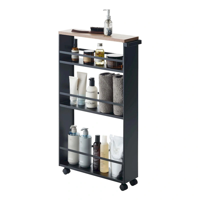 Slim Steel Rolling Storage Cart with Tiered Shelves