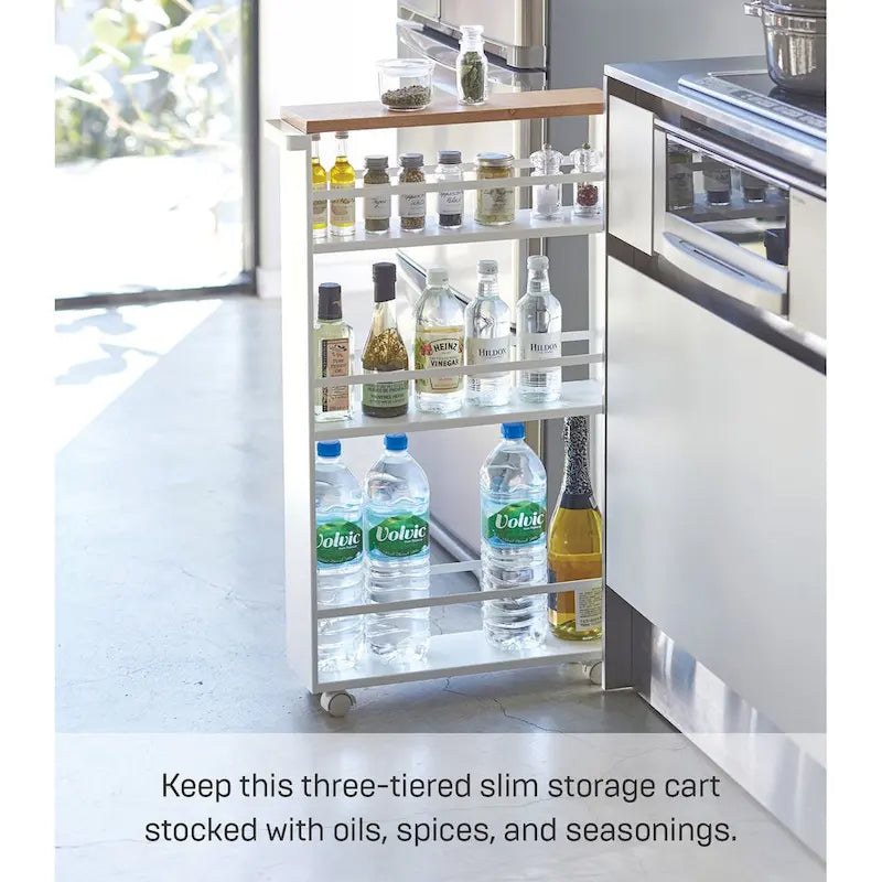 Slim Steel Rolling Storage Cart with Tiered Shelves