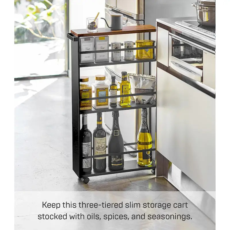 Slim Steel Rolling Storage Cart with Tiered Shelves