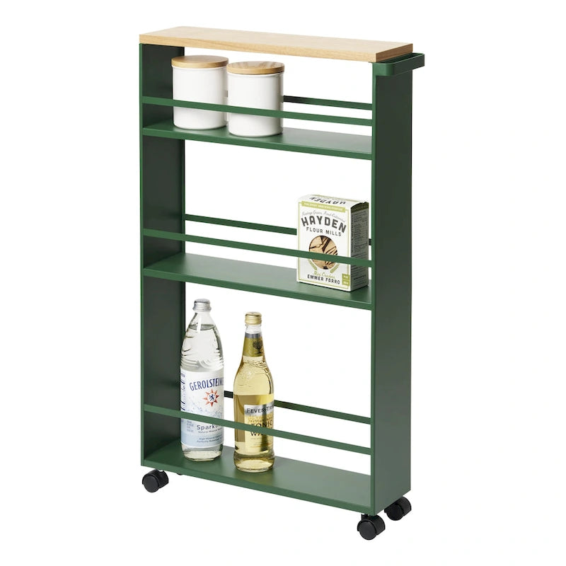 Slim Steel Rolling Storage Cart with Tiered Shelves