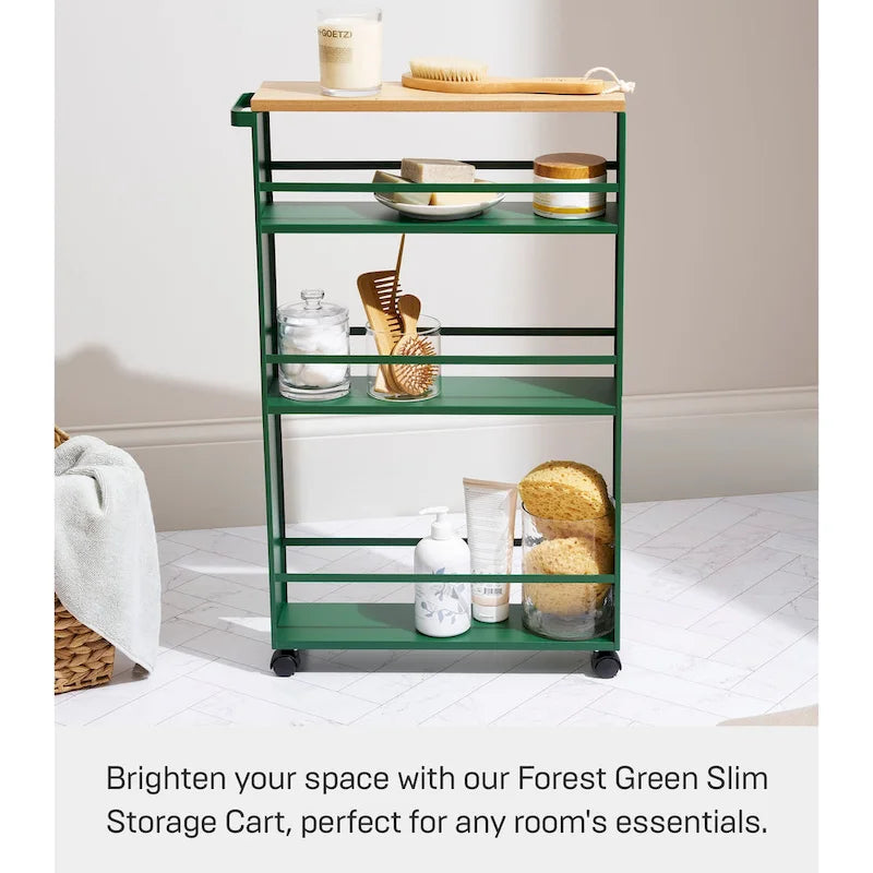 Slim Steel Rolling Storage Cart with Tiered Shelves