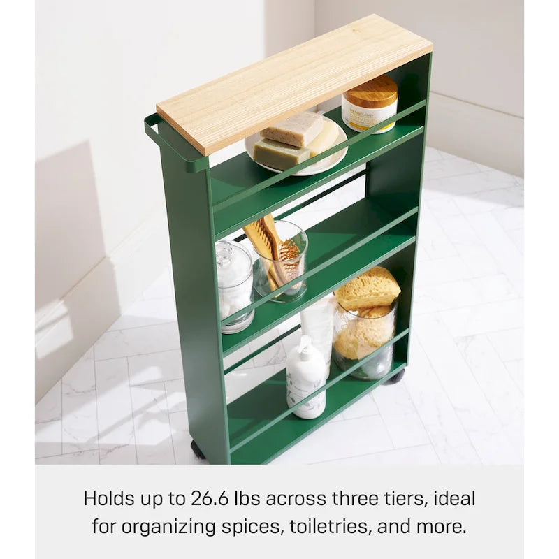 Slim Steel Rolling Storage Cart with Tiered Shelves