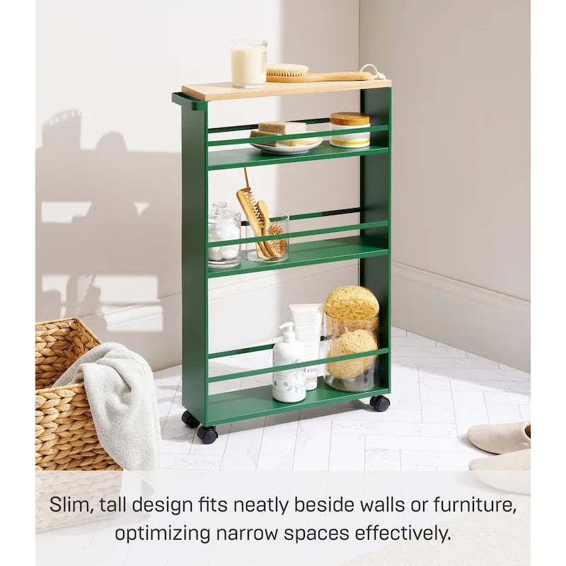 Slim Steel Rolling Storage Cart with Tiered Shelves