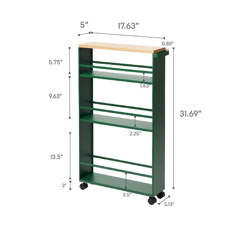 Slim Steel Rolling Storage Cart with Tiered Shelves