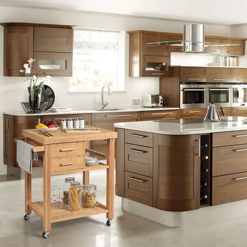 Bamboo Rolling Kitchen Island Cart with Drawers and Shelves