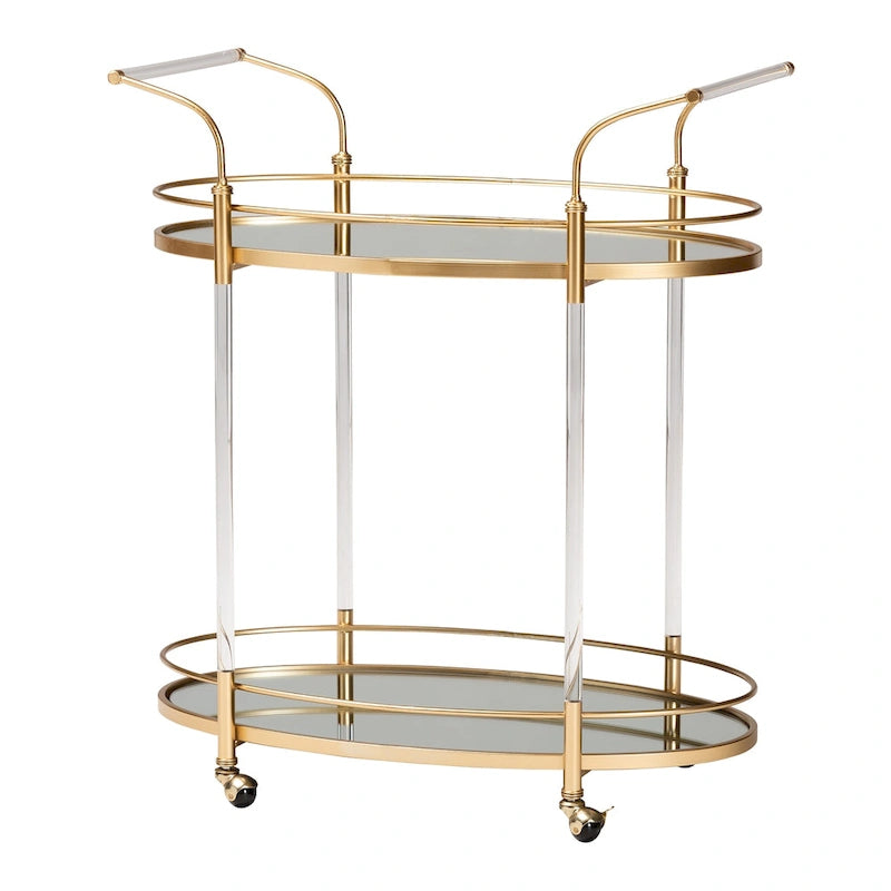 Gold Metal and Mirrored Glass 2-Tier Wine Cart