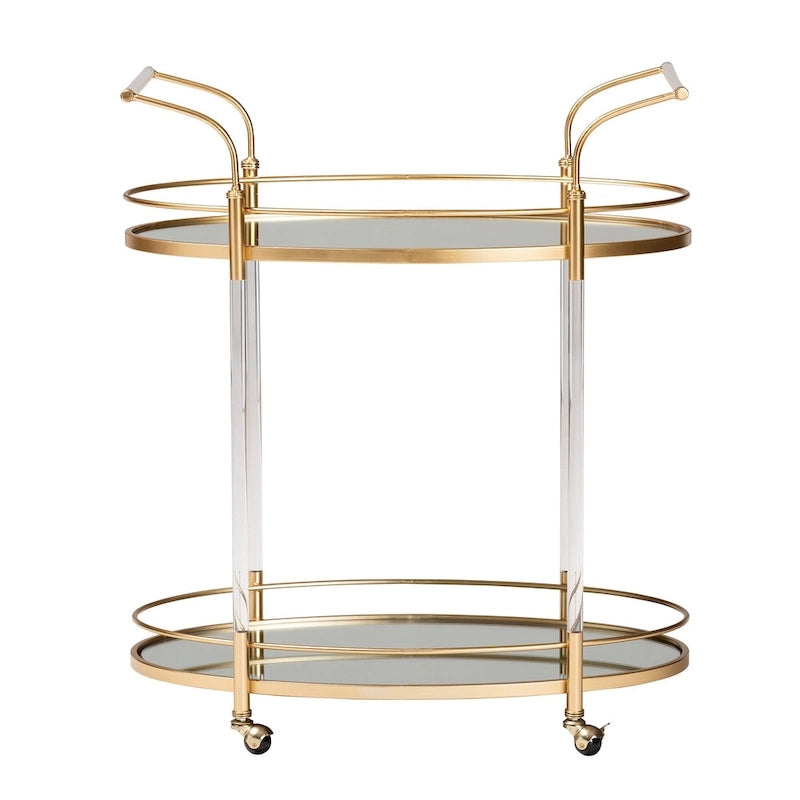 Gold Metal and Mirrored Glass 2-Tier Wine Cart