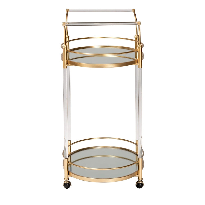 Gold Metal and Mirrored Glass 2-Tier Wine Cart