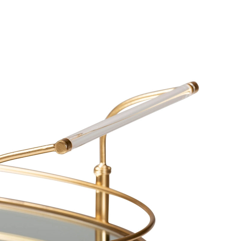 Gold Metal and Mirrored Glass 2-Tier Wine Cart