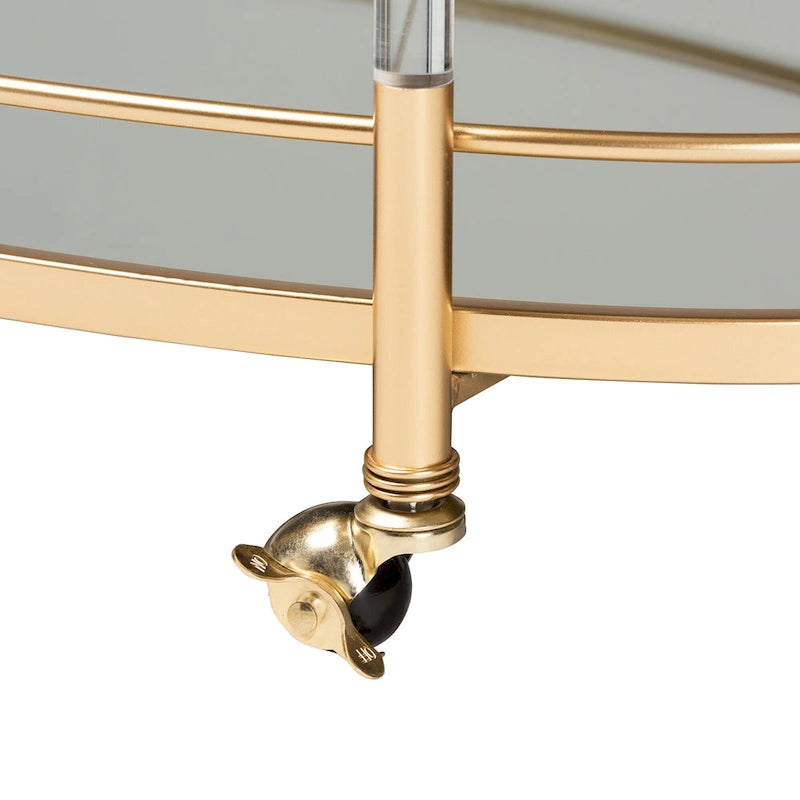 Gold Metal and Mirrored Glass 2-Tier Wine Cart