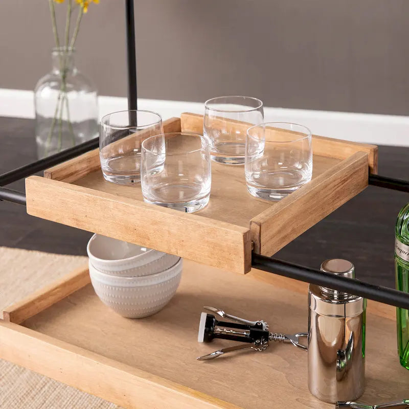 Three-Tier Rolling Bar Cart with Removable Tray