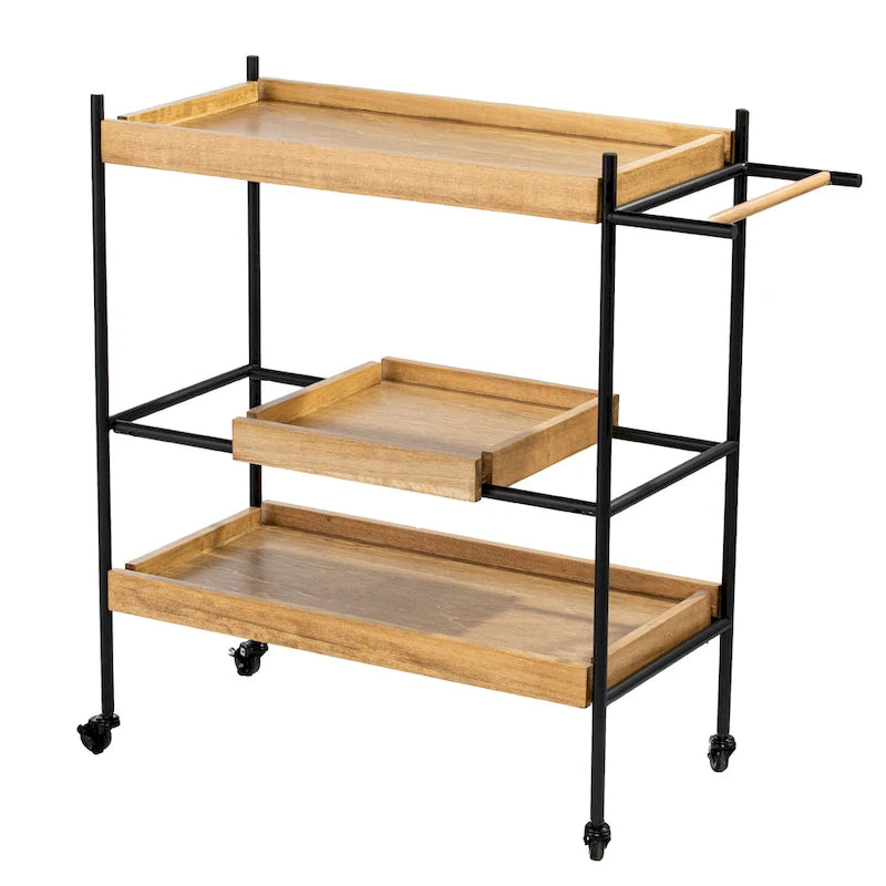 Three-Tier Rolling Bar Cart with Removable Tray