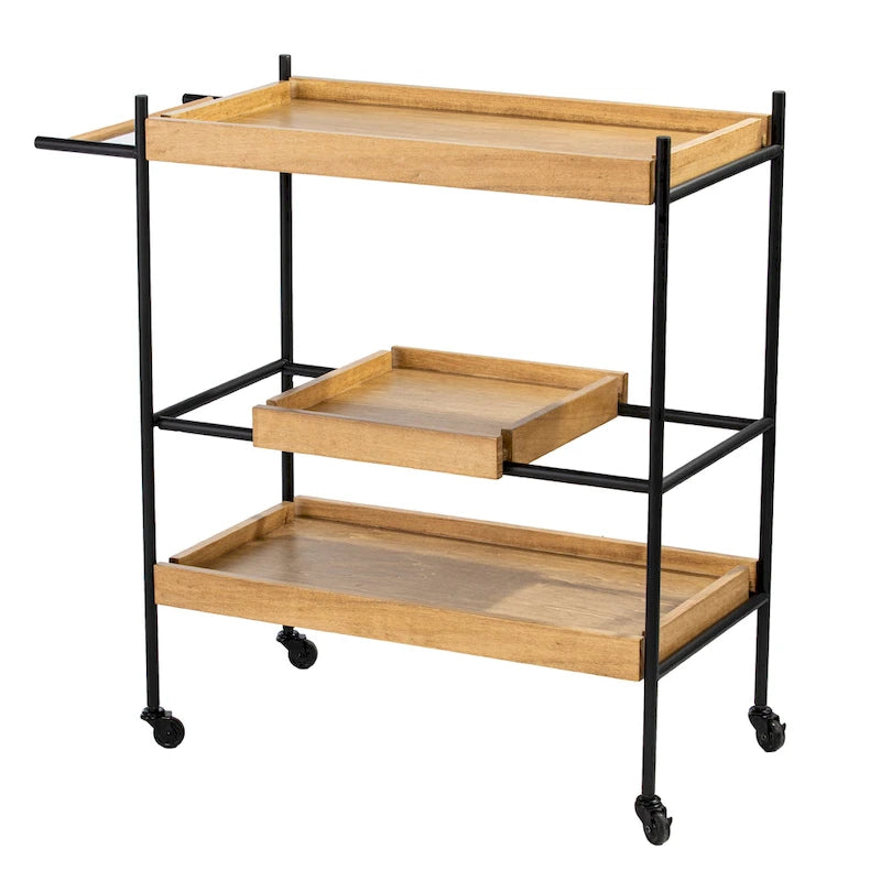 Three-Tier Rolling Bar Cart with Removable Tray