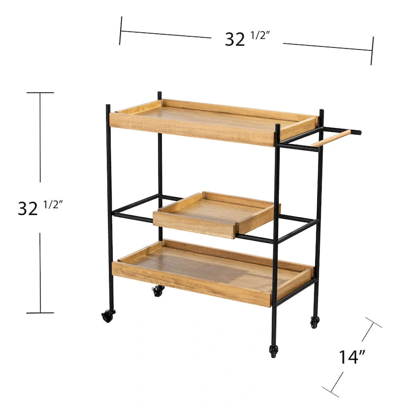Three-Tier Rolling Bar Cart with Removable Tray
