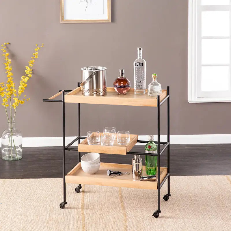 Three-Tier Rolling Bar Cart with Removable Tray