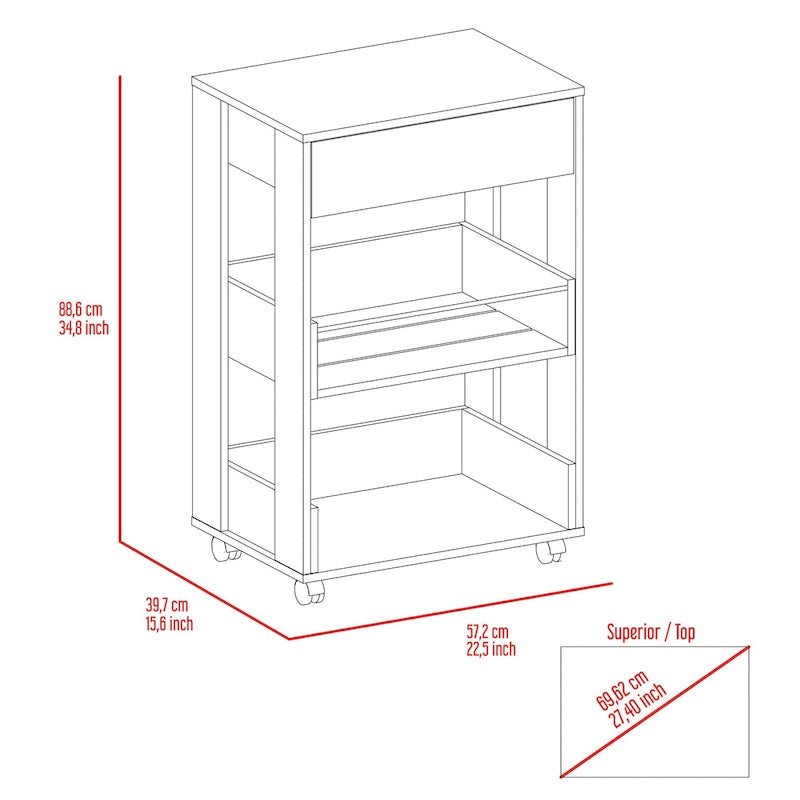 Kitchen Island with Two Cabinets and Three Open Shelves