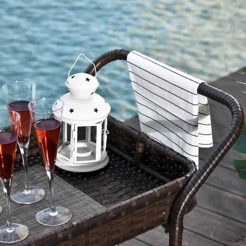 2-Tier Rattan Serving Cart with 4 Wheels and Brakes