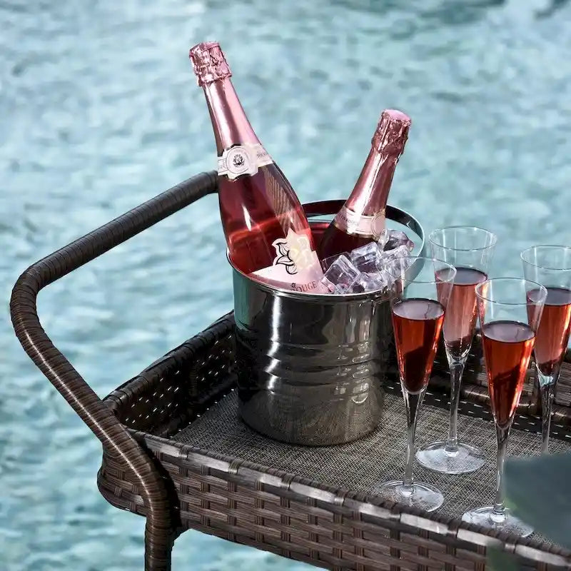 2-Tier Rattan Serving Cart with 4 Wheels and Brakes