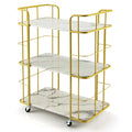 3-Tier Gold Rolling Serving Cart with Marble-Look Shelves
