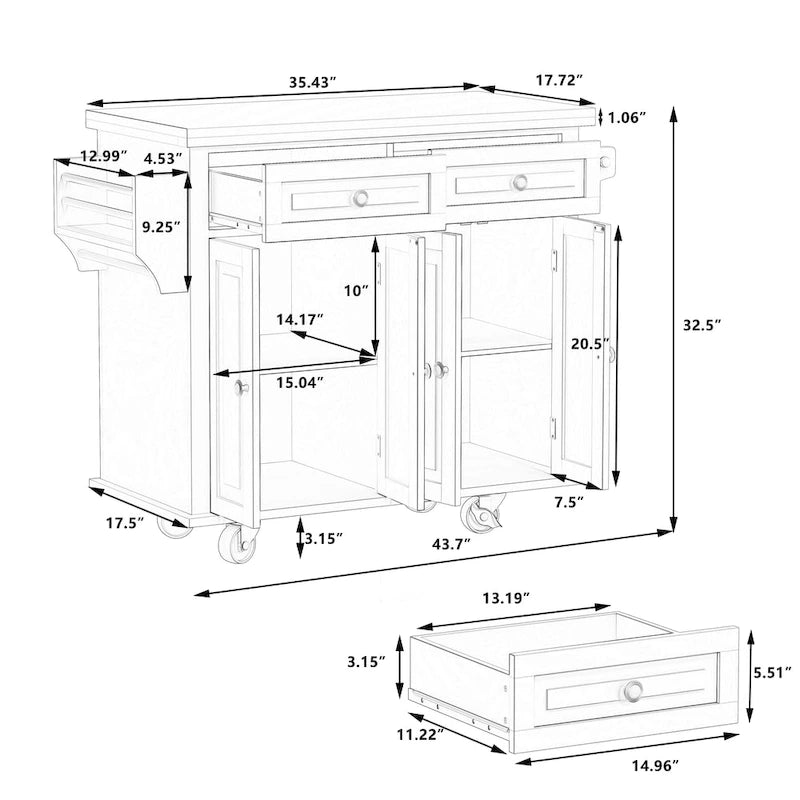 Rolling Kitchen Island Cart with Storage and Locking Wheels