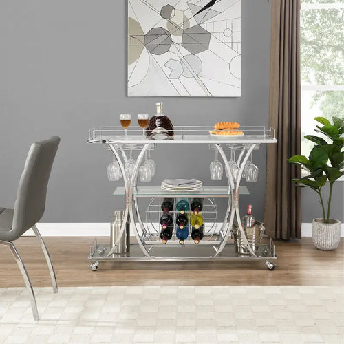 3-Tier Tempered Glass Bar Cart with Wine Storage