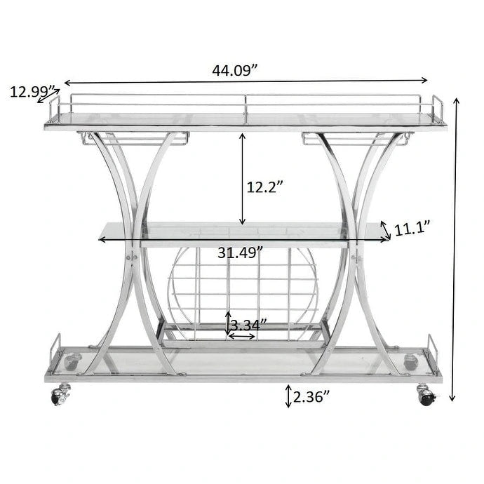 3-Tier Tempered Glass Bar Cart with Wine Storage