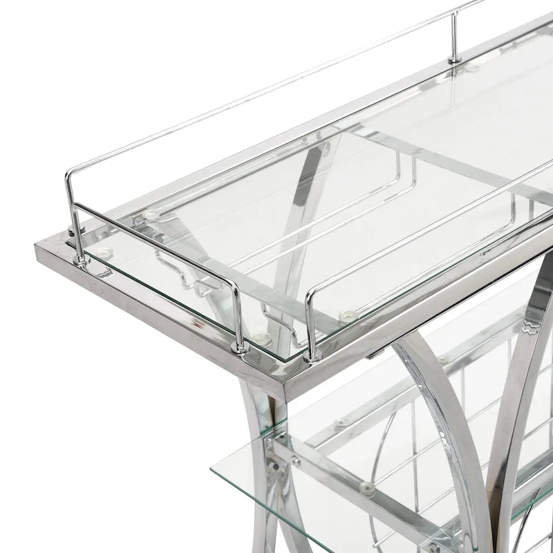 3-Tier Tempered Glass Bar Cart with Wine Storage