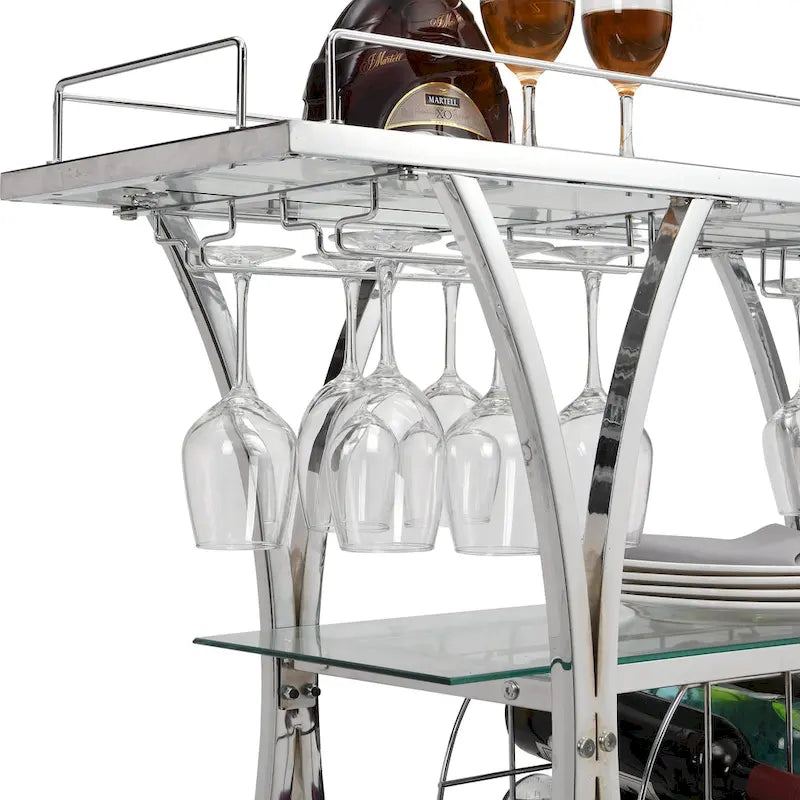 3-Tier Tempered Glass Bar Cart with Wine Storage