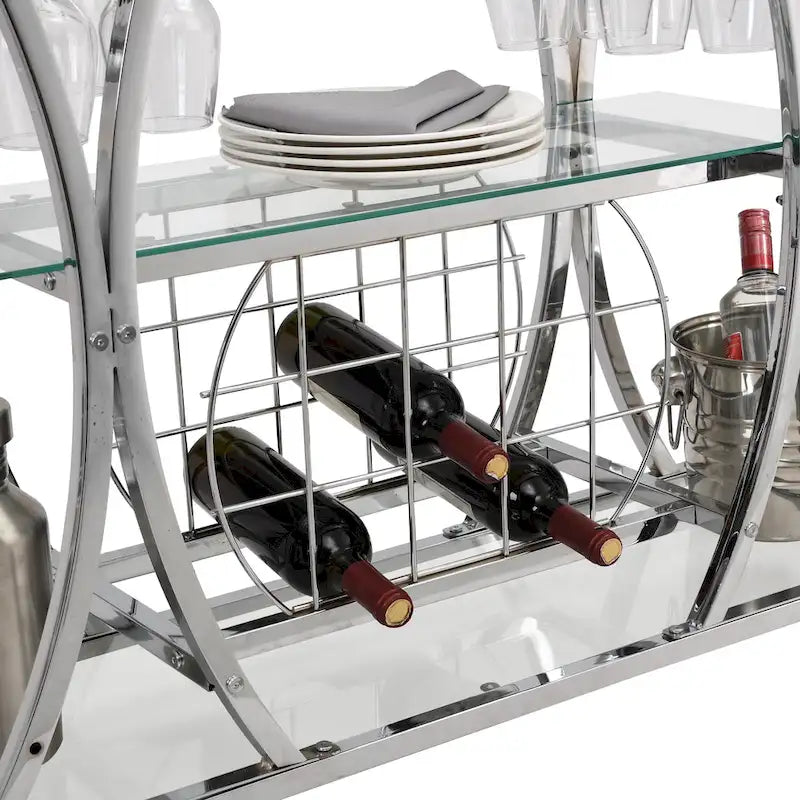 3-Tier Tempered Glass Bar Cart with Wine Storage