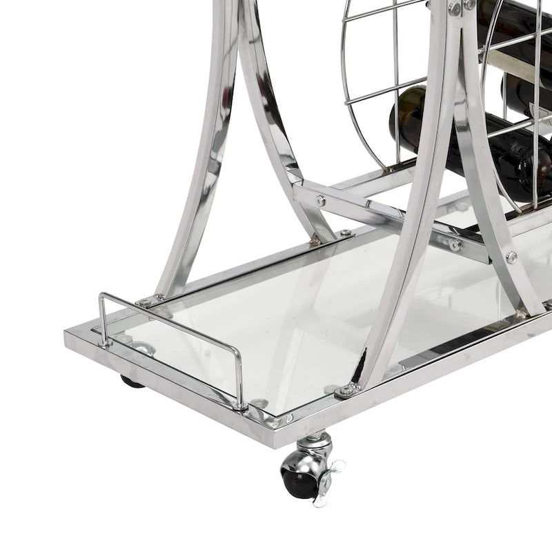 3-Tier Tempered Glass Bar Cart with Wine Storage