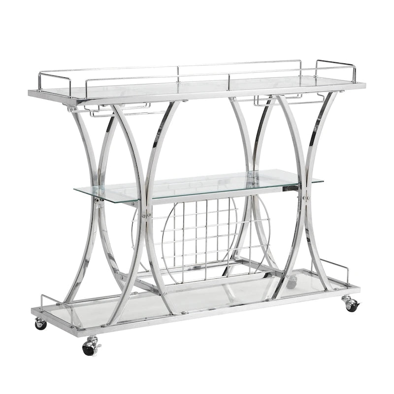3-Tier Tempered Glass Bar Cart with Wine Storage