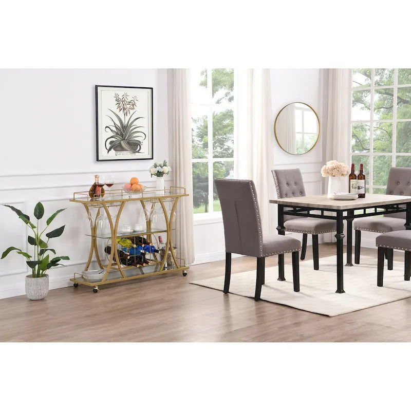 3-Tier Tempered Glass Bar Cart with Wine Storage
