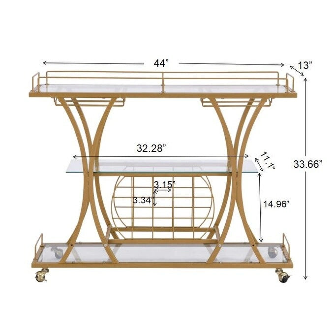 3-Tier Tempered Glass Bar Cart with Wine Storage