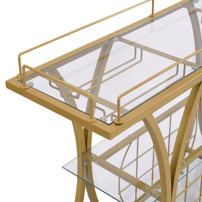 3-Tier Tempered Glass Bar Cart with Wine Storage