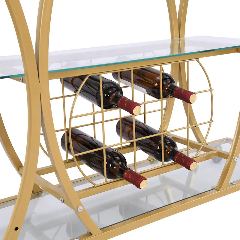 3-Tier Tempered Glass Bar Cart with Wine Storage