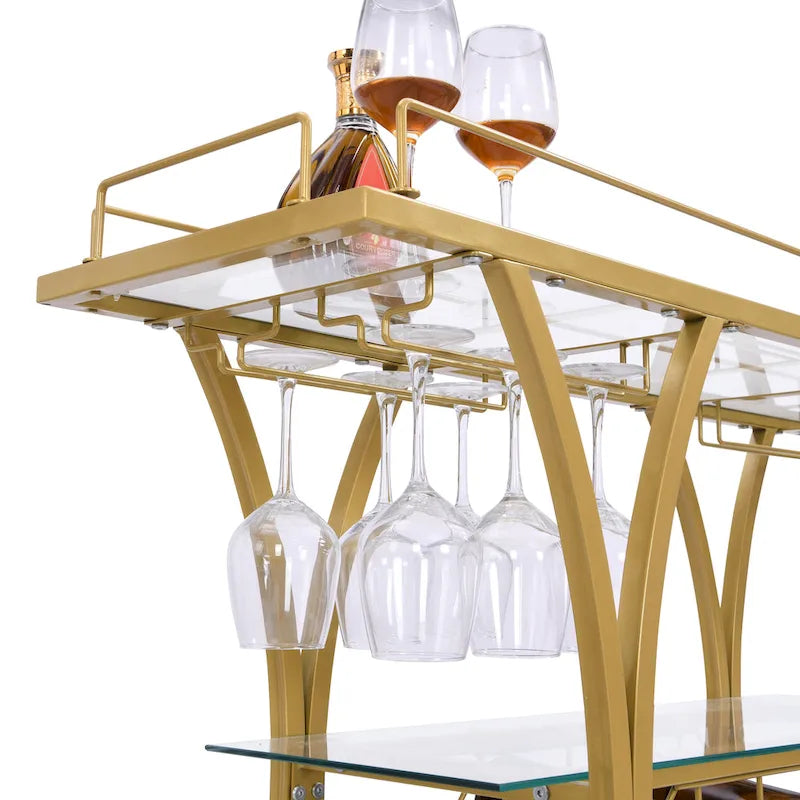 3-Tier Tempered Glass Bar Cart with Wine Storage