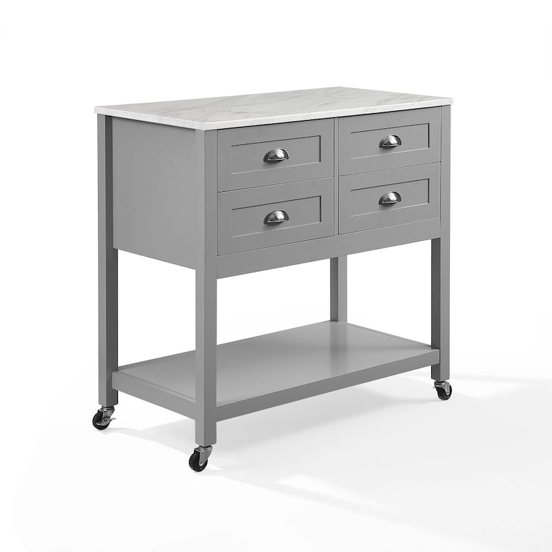 Kitchen Island Cart with Faux Marble Top and 4 Drawers