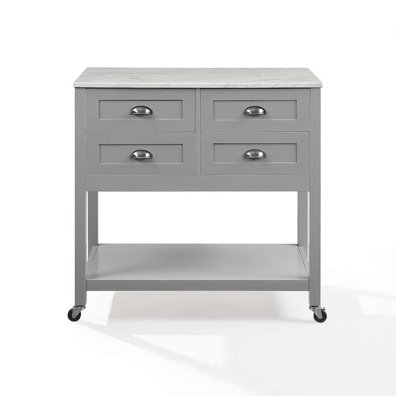 Kitchen Island Cart with Faux Marble Top and 4 Drawers