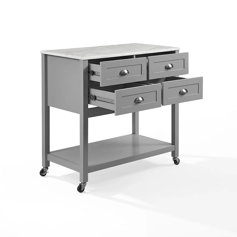 Kitchen Island Cart with Faux Marble Top and 4 Drawers