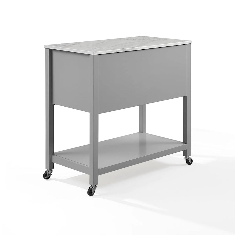 Kitchen Island Cart with Faux Marble Top and 4 Drawers