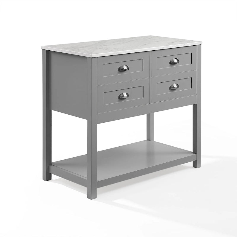 Kitchen Island Cart with Faux Marble Top and 4 Drawers