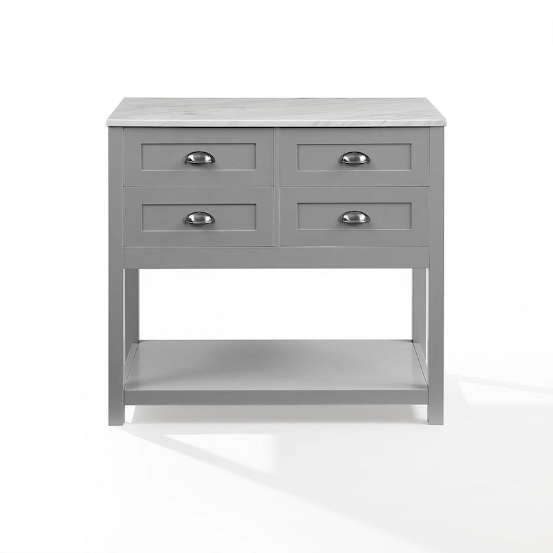 Kitchen Island Cart with Faux Marble Top and 4 Drawers