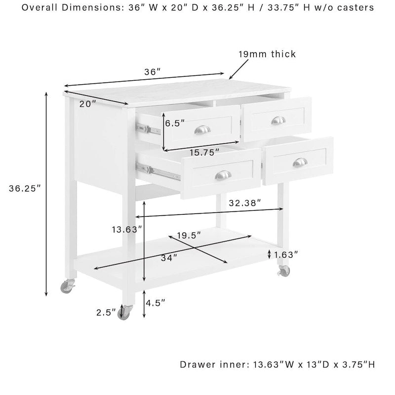 Kitchen Island Cart with Faux Marble Top and 4 Drawers