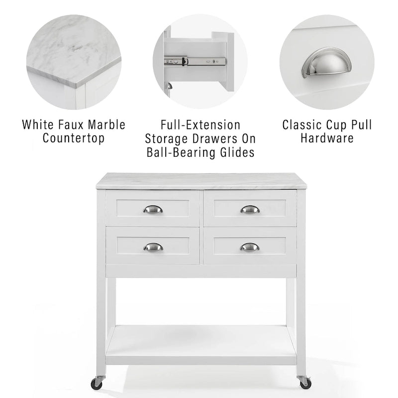 Kitchen Island Cart with Faux Marble Top and 4 Drawers