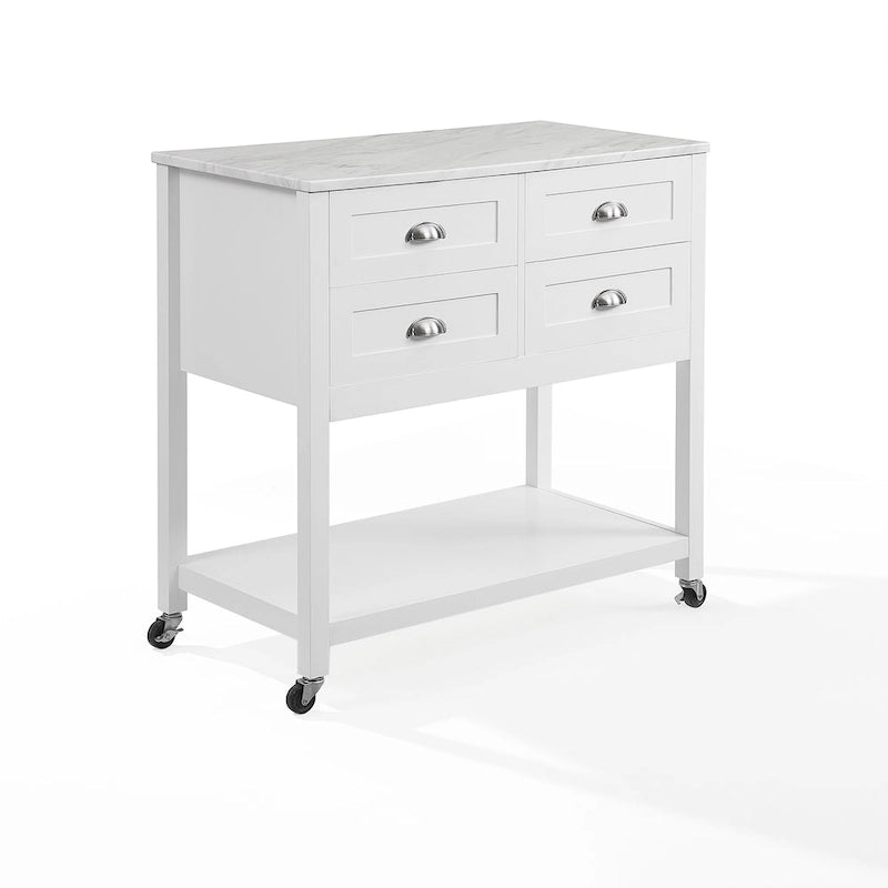 Kitchen Island Cart with Faux Marble Top and 4 Drawers