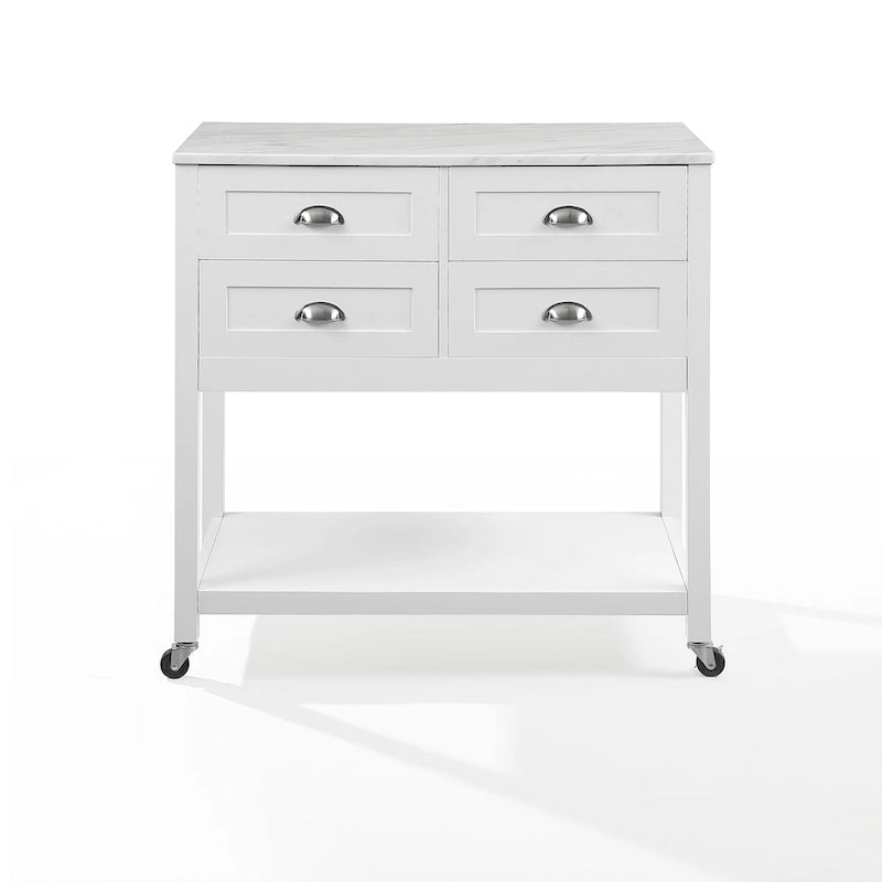 Kitchen Island Cart with Faux Marble Top and 4 Drawers